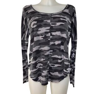 Lucky Brand Black/Grey Waffle Knit Camo Thermal Top Size S